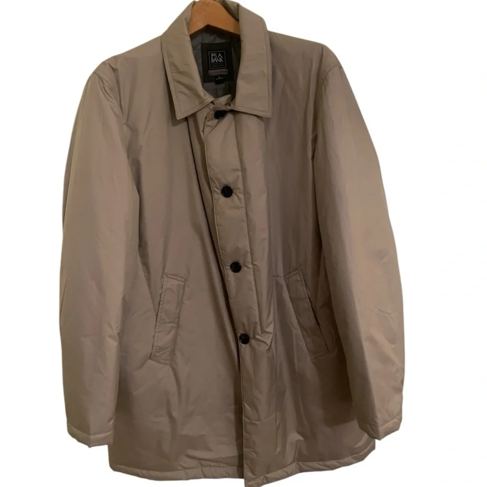 Mens Jos A Bank Travel Tech Collared Overcoat Beige Trench Insulated Coat XL